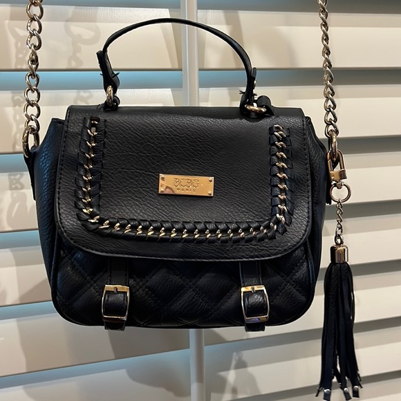 BCBG Handbags - BCBG Black & Gold Leather Crossbody Handbag